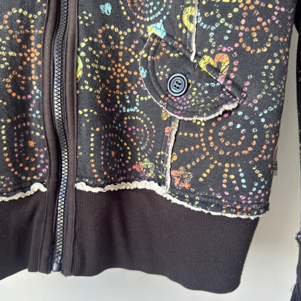 Self Esteem Y2K Black Sherpa Hoodie Womens L Rainbow Peace Heart Faux Fur Zip Up - Picture 12 of 16